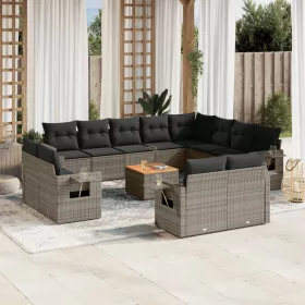    13 részes szürke polyrattan kerti ülőgarnitúra párnákkal