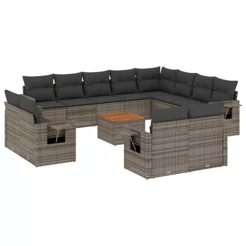 13 részes szürke polyrattan kerti ülőgarnitúra párnákkal