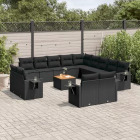   14 részes fekete polyrattan kerti ülőgarnitúra párnákkal