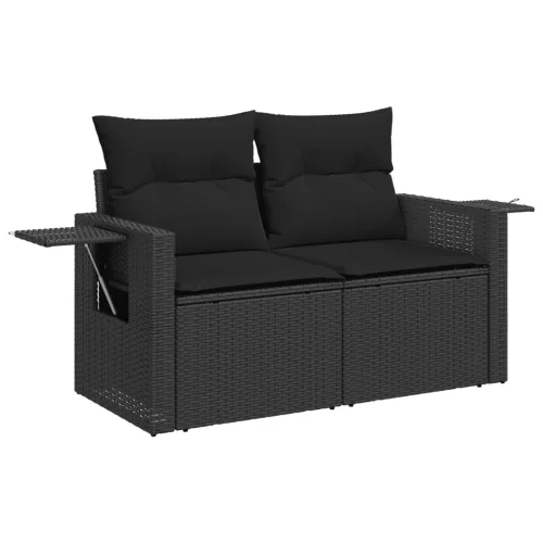  14 részes fekete polyrattan kerti ülőgarnitúra párnákkal