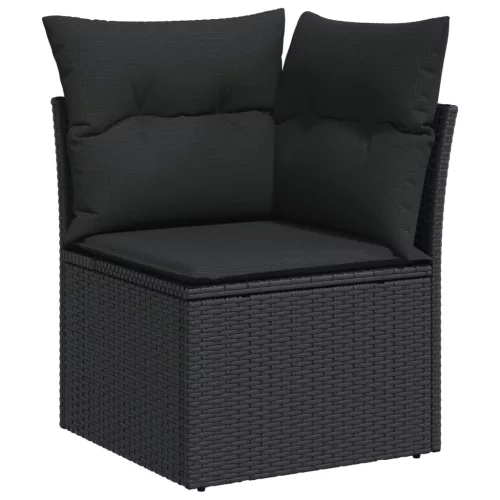  14 részes fekete polyrattan kerti ülőgarnitúra párnákkal