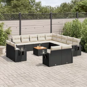    14 részes fekete polyrattan kerti ülőgarnitúra párnákkal