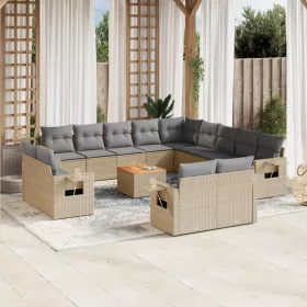    14 részes bézs polyrattan kerti ülőgarnitúra párnával
