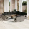 14 részes szürke polyrattan kerti ülőgarnitúra párnákkal