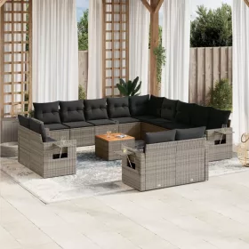    14 részes szürke polyrattan kerti ülőgarnitúra párnákkal