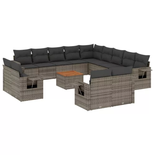  14 részes szürke polyrattan kerti ülőgarnitúra párnákkal
