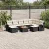  10 részes fekete polyrattan kerti ülőgarnitúra párnákkal