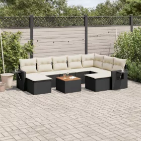    10 részes fekete polyrattan kerti ülőgarnitúra párnákkal