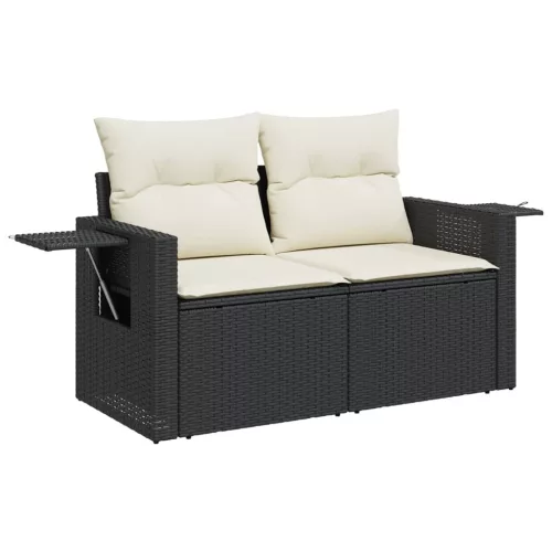  10 részes fekete polyrattan kerti ülőgarnitúra párnákkal