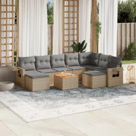    10 részes bézs polyrattan kerti ülőgarnitúra párnával