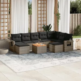    10 részes szürke polyrattan kerti ülőgarnitúra párnákkal