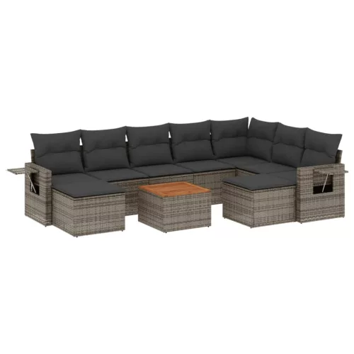  10 részes szürke polyrattan kerti ülőgarnitúra párnákkal