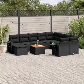    11 részes fekete polyrattan kerti ülőgarnitúra párnákkal