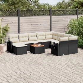    11 részes fekete polyrattan kerti ülőgarnitúra párnákkal