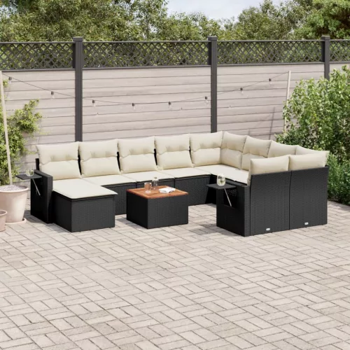  11 részes fekete polyrattan kerti ülőgarnitúra párnákkal