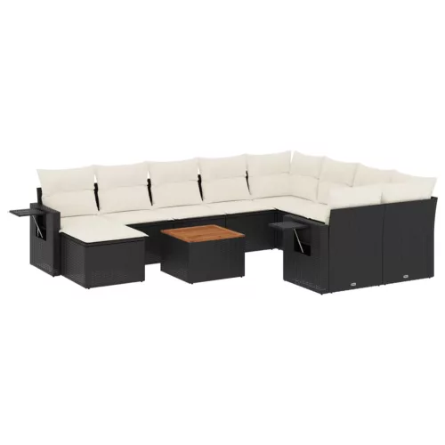  11 részes fekete polyrattan kerti ülőgarnitúra párnákkal