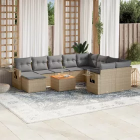    11 részes bézs polyrattan kerti ülőgarnitúra párnákkal