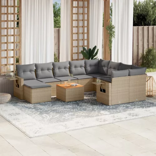  11 részes bézs polyrattan kerti ülőgarnitúra párnákkal