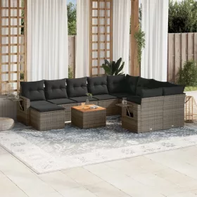    11 részes szürke polyrattan kerti ülőgarnitúra párnákkal