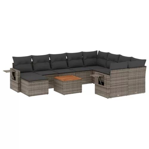  11 részes szürke polyrattan kerti ülőgarnitúra párnákkal