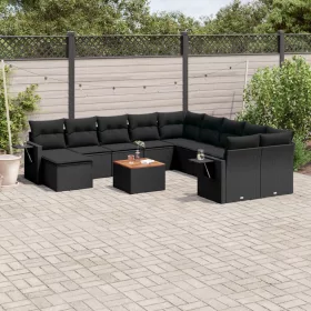    12 részes fekete polyrattan kerti ülőgarnitúra párnákkal