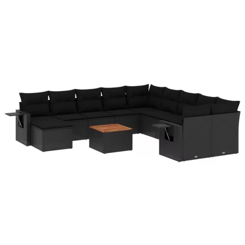  12 részes fekete polyrattan kerti ülőgarnitúra párnákkal