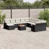  12 részes fekete polyrattan kerti ülőgarnitúra párnákkal