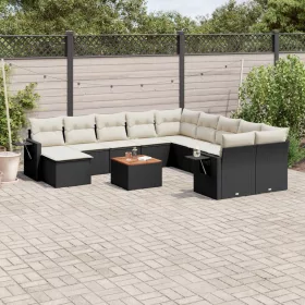    12 részes fekete polyrattan kerti ülőgarnitúra párnákkal