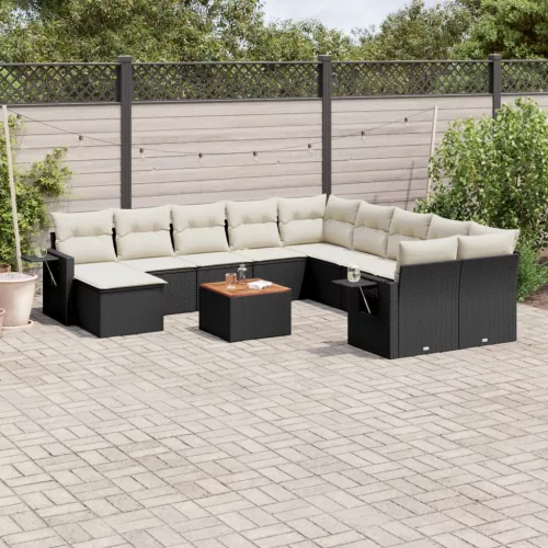  12 részes fekete polyrattan kerti ülőgarnitúra párnákkal