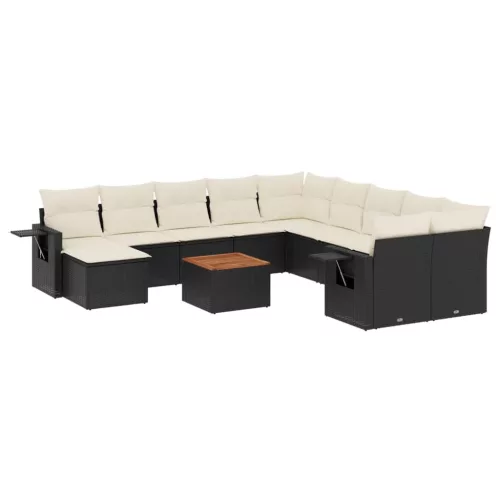  12 részes fekete polyrattan kerti ülőgarnitúra párnákkal