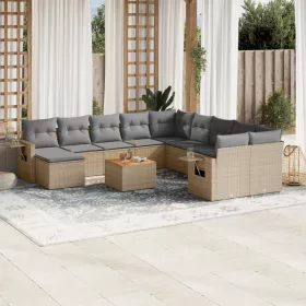    12 részes bézs polyrattan kerti ülőgarnitúra párnákkal