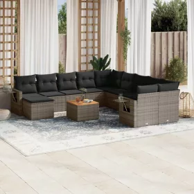    12 részes szürke polyrattan kerti ülőgarnitúra párnákkal