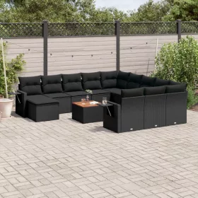    13 részes fekete polyrattan kerti ülőgarnitúra párnákkal