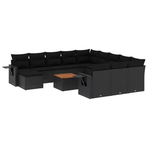  13 részes fekete polyrattan kerti ülőgarnitúra párnákkal