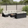  13 részes fekete polyrattan kerti ülőgarnitúra párnákkal