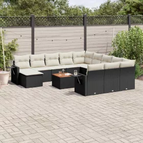    13 részes fekete polyrattan kerti ülőgarnitúra párnákkal