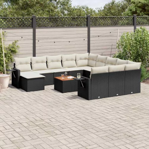  13 részes fekete polyrattan kerti ülőgarnitúra párnákkal