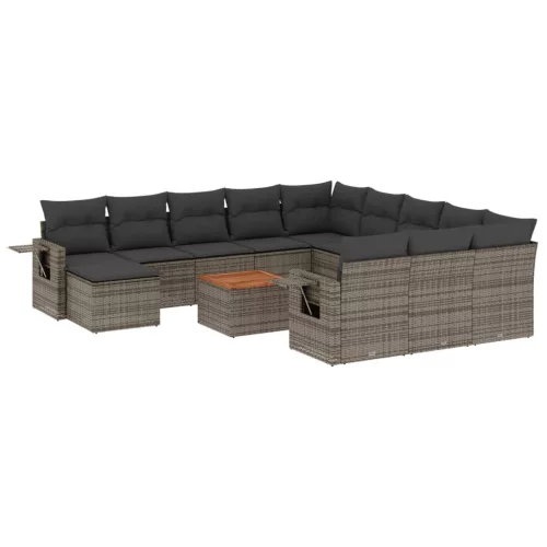  13 részes szürke polyrattan kerti ülőgarnitúra párnákkal