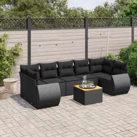    8 részes fekete polyrattan kerti ülőgarnitúra párnákkal