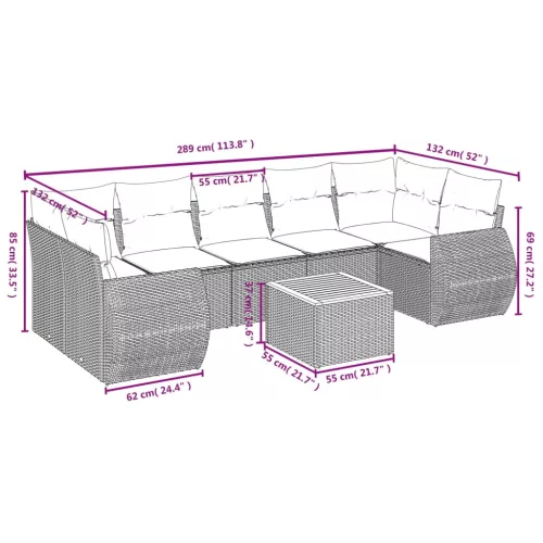  8 részes fekete polyrattan kerti ülőgarnitúra párnákkal