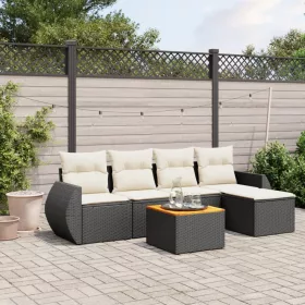    6 részes fekete polyrattan kerti ülőgarnitúra párnákkal