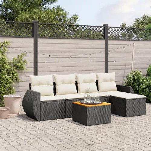  6 részes fekete polyrattan kerti ülőgarnitúra párnákkal