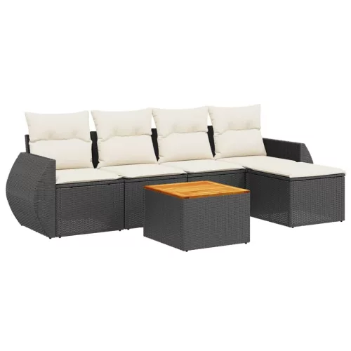  6 részes fekete polyrattan kerti ülőgarnitúra párnákkal