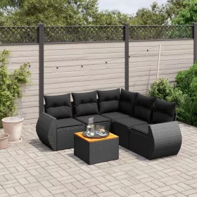    6 részes fekete polyrattan kerti ülőgarnitúra párnákkal