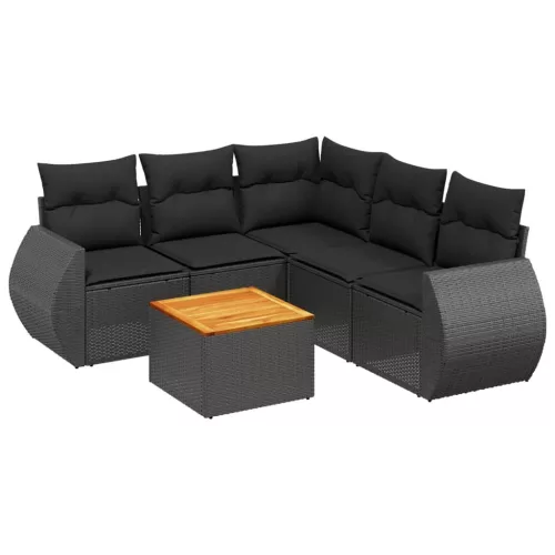  6 részes fekete polyrattan kerti ülőgarnitúra párnákkal