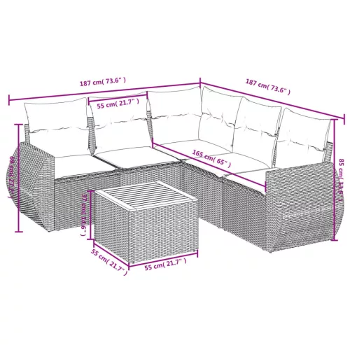  6 részes fekete polyrattan kerti ülőgarnitúra párnákkal