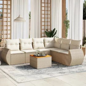    7 részes bézs polyrattan kerti ülőgarnitúra párnákkal