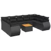  10 részes fekete polyrattan kerti ülőgarnitúra párnákkal