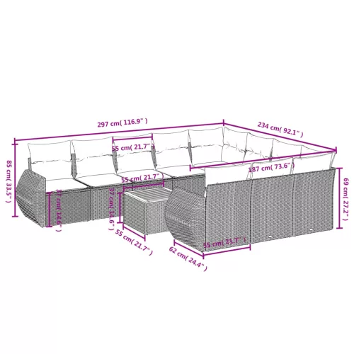  11 részes szürke polyrattan kerti ülőgarnitúra párnákkal
