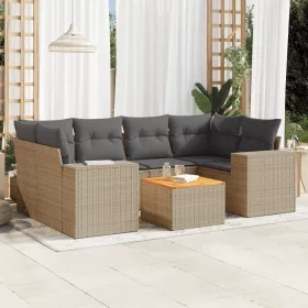    7 részes bézs polyrattan kerti ülőgarnitúra párnákkal
